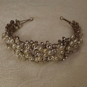 Silver Bridal Headband With Crystals And Pearls